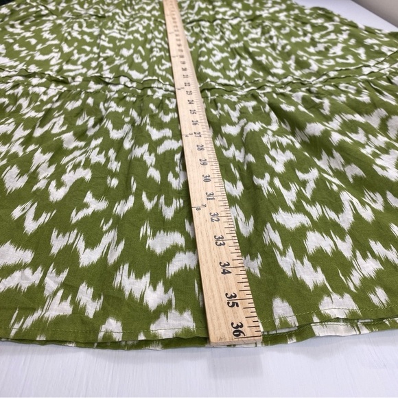 Antthony HSN Green White Ikat Print‎ 100% Cotton Tiered Skirt w/Pockets Sz L - Picture 8 of 13